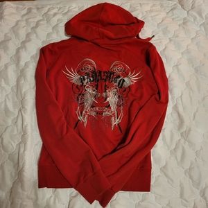 red/orange grunge y2k skater double zipper zipup graphic hoodie parasuco